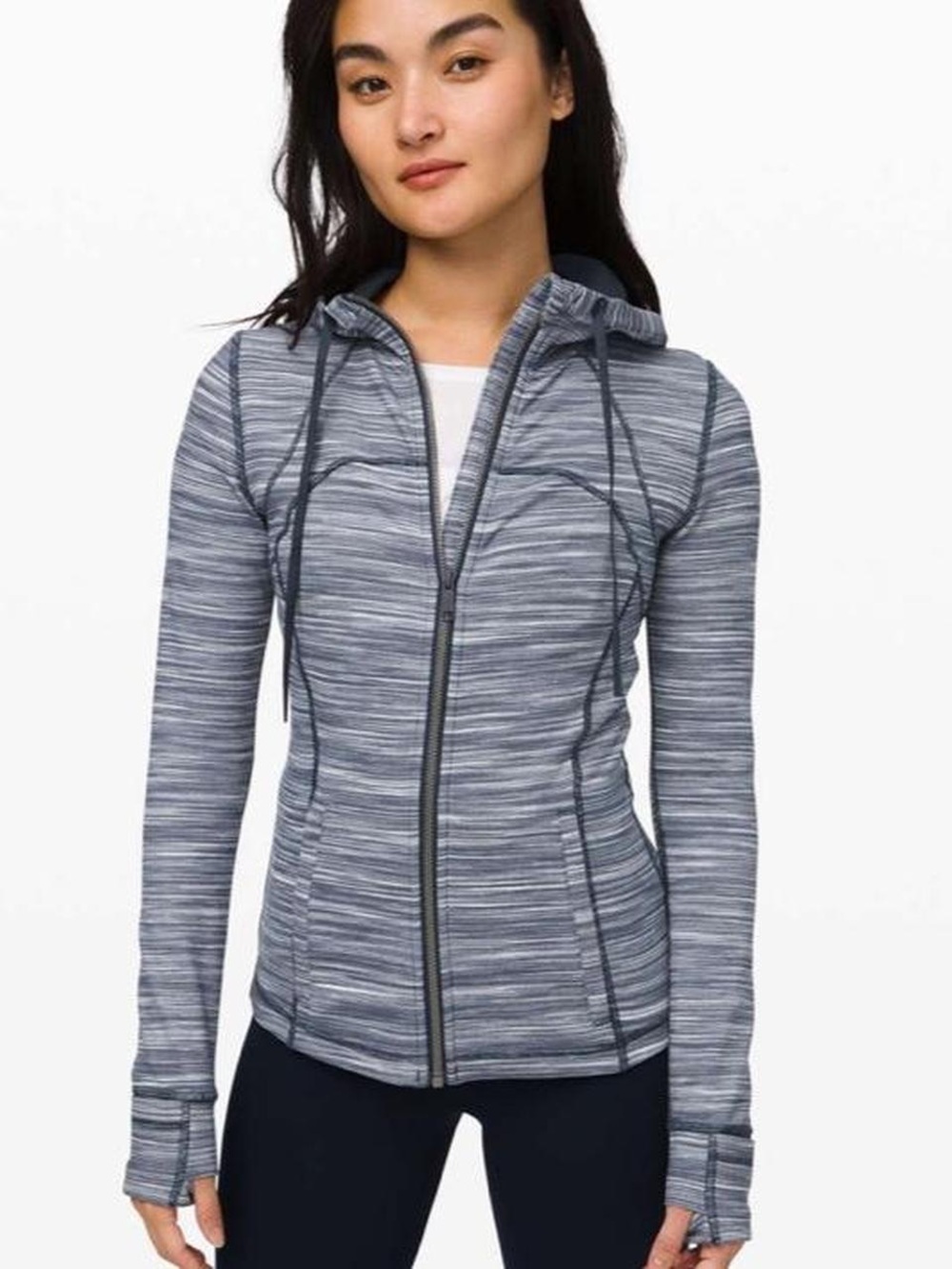 lululemon athletica Gray Striped Hooded Zip-Up Jacket